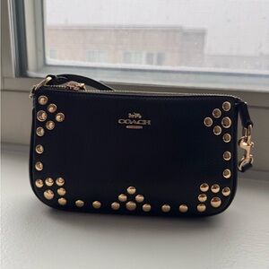 Coach Black Wristlet with Gold Studs